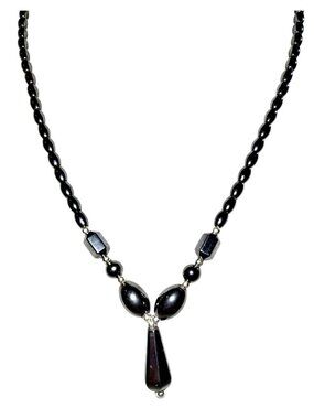 Vintage Hematite & Silver Tone Beaded Necklace 17" With Lobster Claw Clasp